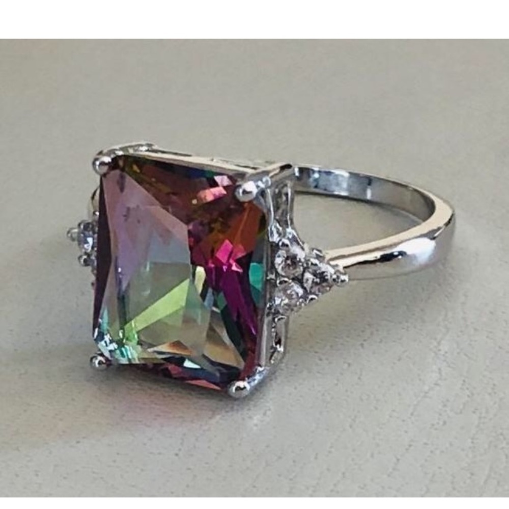 Rainbow Mystic Topaz CZ 925 Ring Size 8 1/4 - Picture 4 of 8